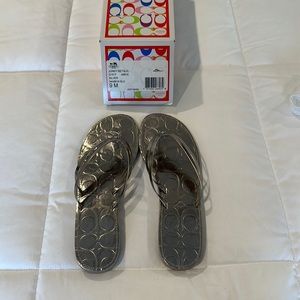 Juney Metallic COACH flip flops- Like new, worn twice